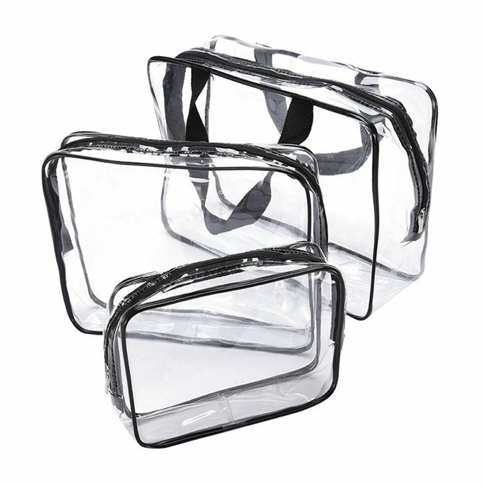 3PCS/Set Clear Cosmetics Bag Make-up Bags Organizer PVC Bag - Black - 2