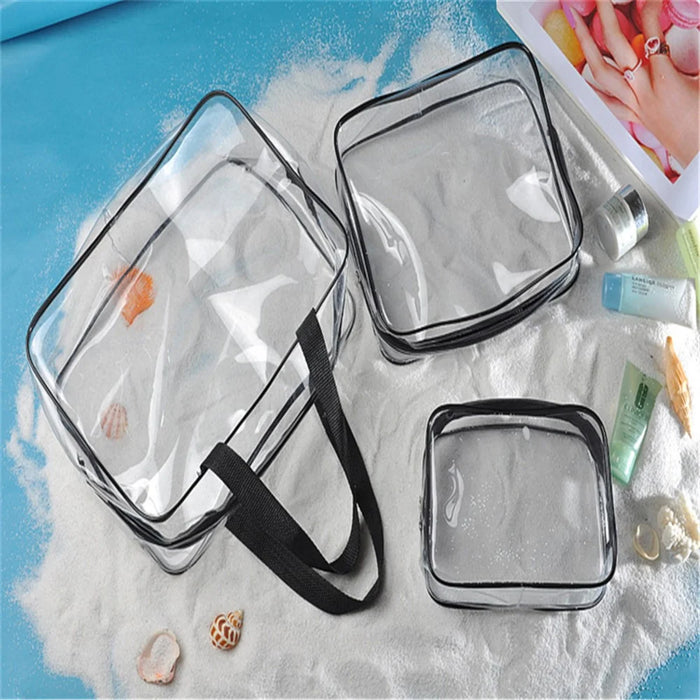3PCS/Set Clear Cosmetics Bag Make-up Bags Organizer PVC Bag - Black - 4