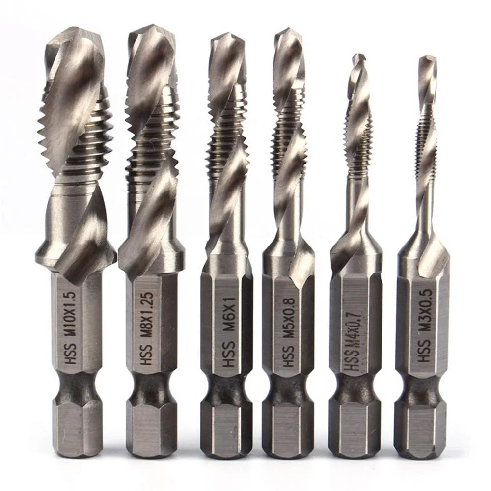 6-in-1 Hand Tap Drill Hex Shank HSS Screw Spiral Point Thread Metric Plug Drill Bits - 1