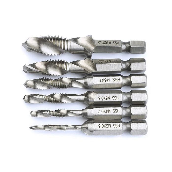 6-in-1 Hand Tap Drill Hex Shank HSS Screw Spiral Point Thread Metric Plug Drill Bits - 2