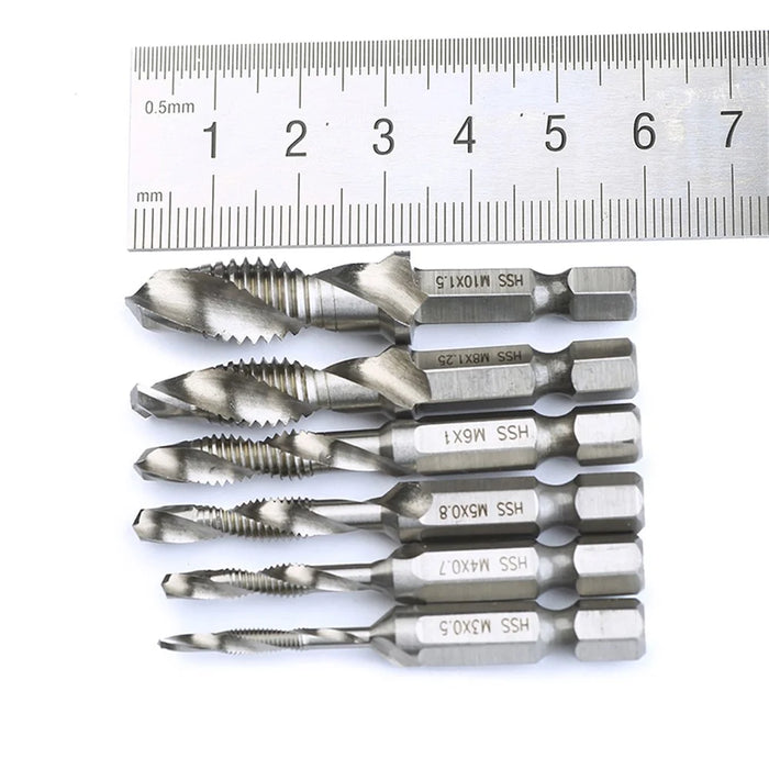 6-in-1 Hand Tap Drill Hex Shank HSS Screw Spiral Point Thread Metric Plug Drill Bits - 3