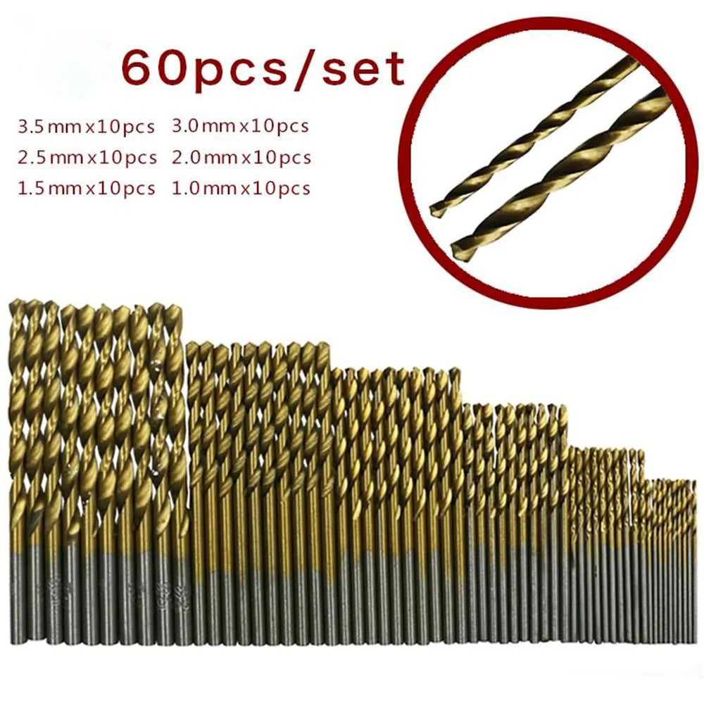 60PCS/Pack High Speed HSS Plating Titanium Twist Drill Bit Set Metric System 1.0-3.5mm - 1