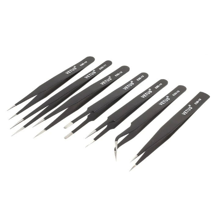 VETUS 7-in-1 High Strength Precision Stainless Steel Professional Tweezers Set - 2