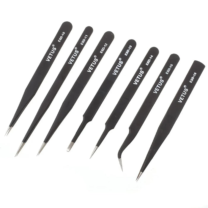 VETUS 7-in-1 High Strength Precision Stainless Steel Professional Tweezers Set - 3