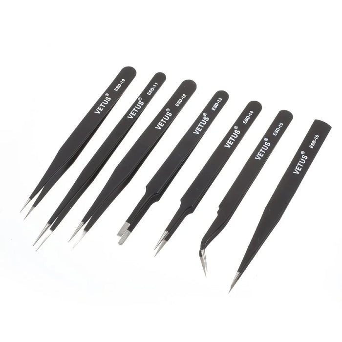 VETUS 7-in-1 High Strength Precision Stainless Steel Professional Tweezers Set - 7