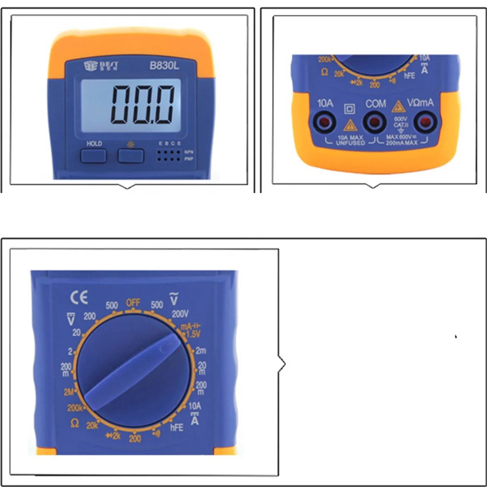 BEST BST-B830L LCD Display Digital Multimeter Handheld AC / DC Tester - Blue + Orange - 3