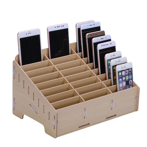 BG6039 Wooden 24-Grid Desktop Supplies Organizer Multi-functional Storage Box - Apricot - 1