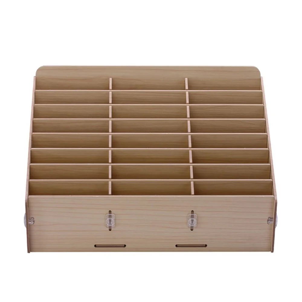 BG6039 Wooden 24-Grid Desktop Supplies Organizer Multi-functional Storage Box - Apricot - 2