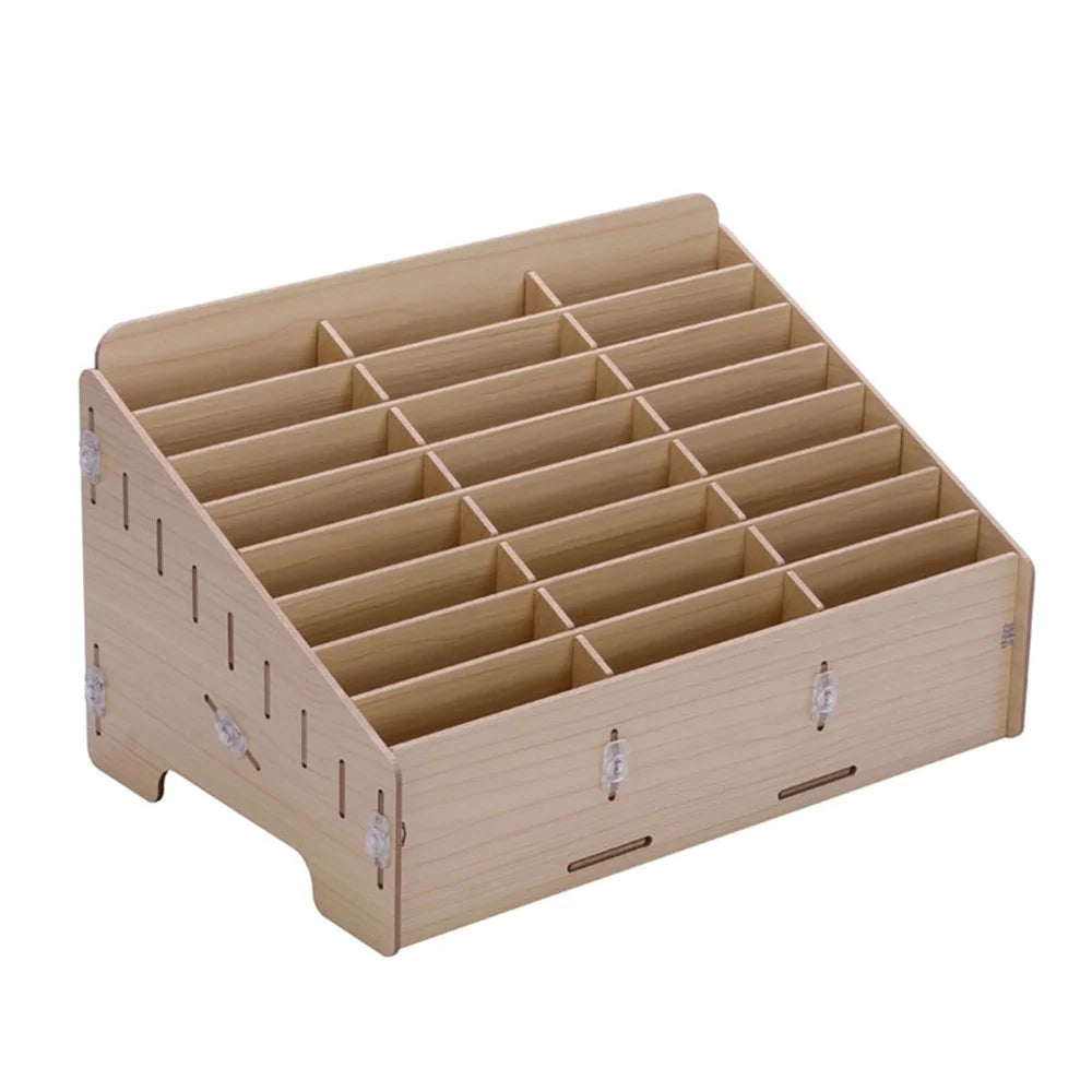 BG6039 Wooden 24-Grid Desktop Supplies Organizer Multi-functional Storage Box - Apricot - 3