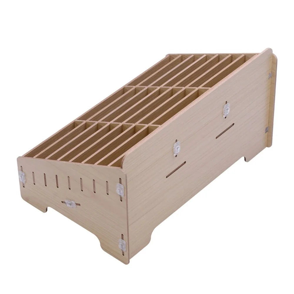 BG6039 Wooden 24-Grid Desktop Supplies Organizer Multi-functional Storage Box - Apricot - 4