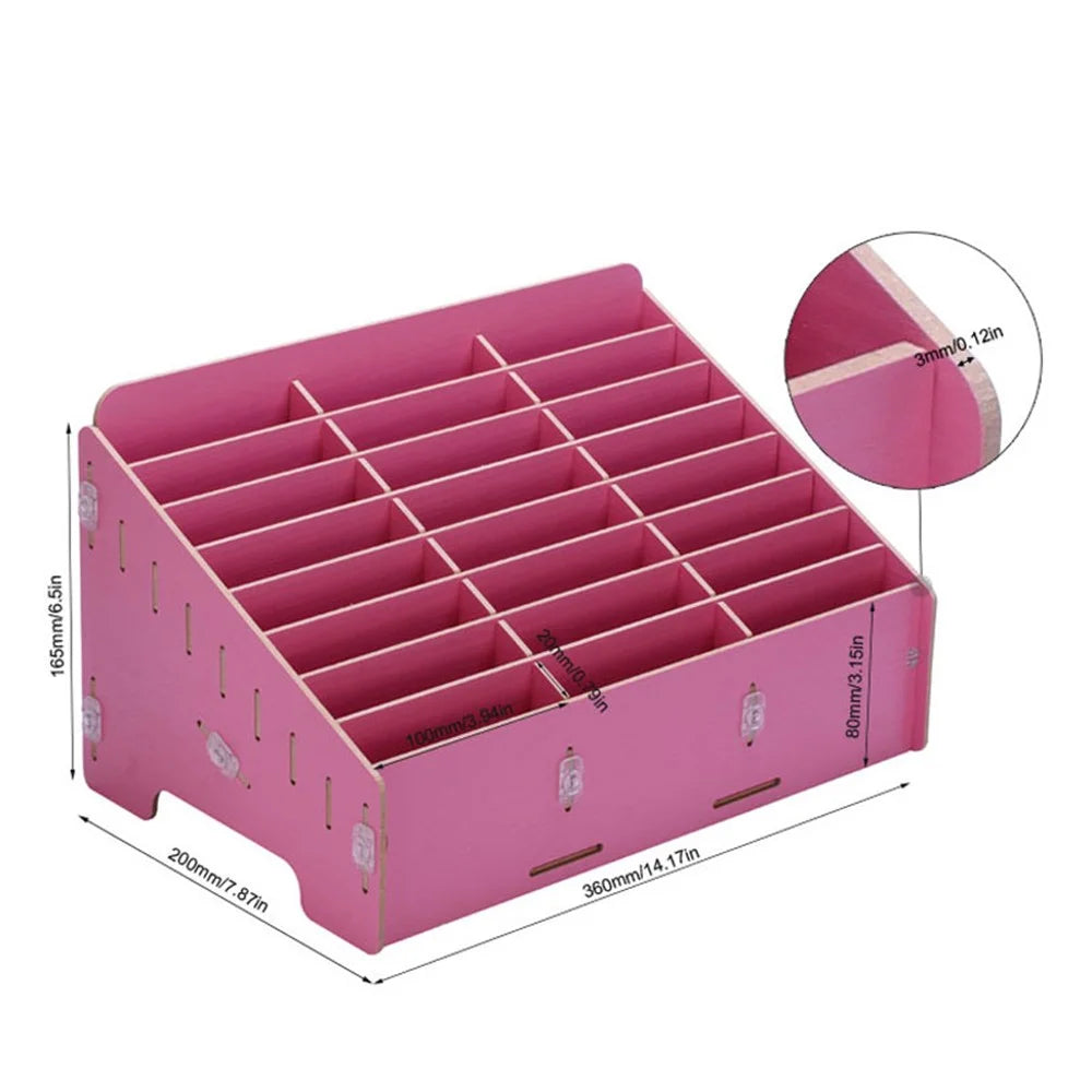 BG6039 Wooden 24-Grid Desktop Supplies Organizer Multi-functional Storage Box - Apricot - 6