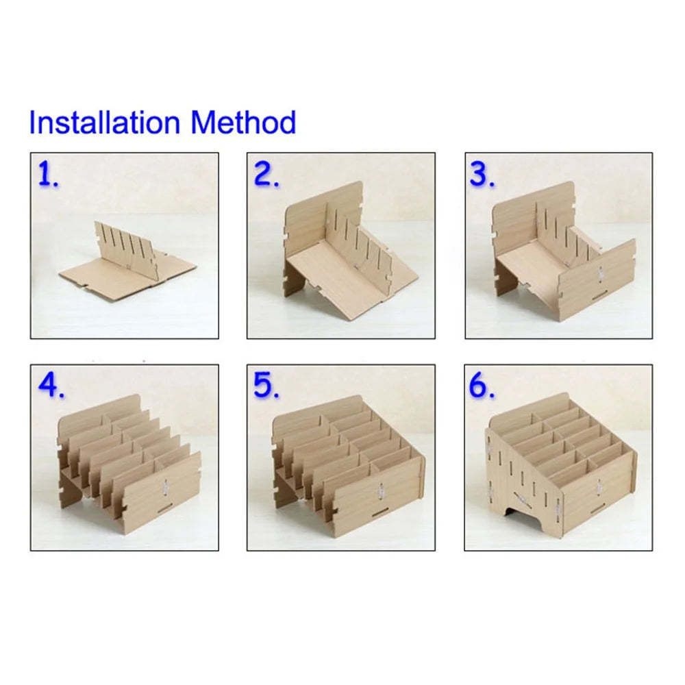 BG6039 Wooden 24-Grid Desktop Supplies Organizer Multi-functional Storage Box - Apricot - 7