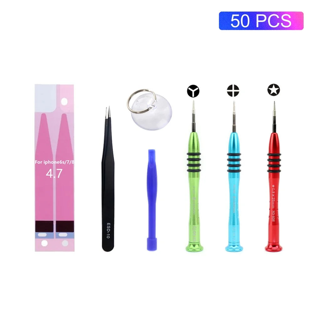 50PCS/Lot JF-8163 7-in-1 Battery Adhesive Sticker Screwdriver Repair Tool Set for iPhone 8/7/6s/6 - 1
