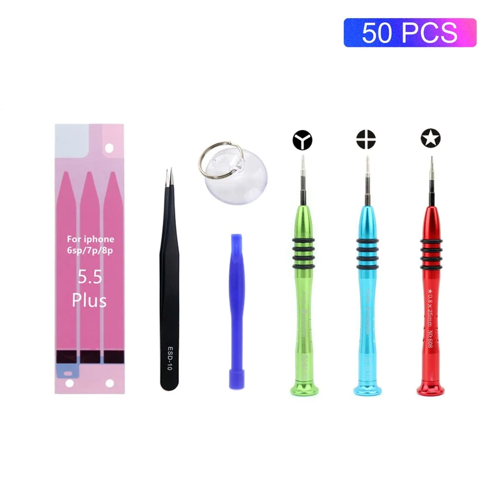50Pcs JF-8163 7-in-1 Battery Adhesive Sticker Screwdriver Repair Tool Kits for iPhone 8 Plus/7 Plus/6s Plus/6 Plus - 1
