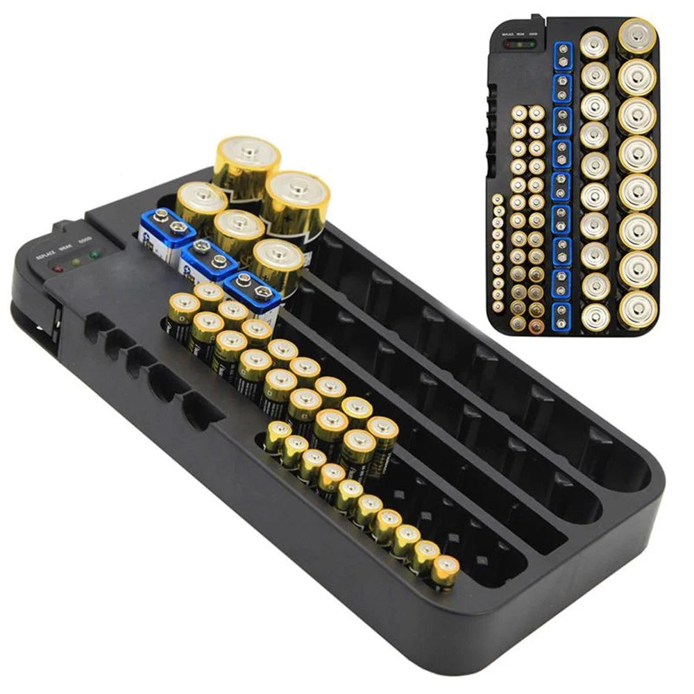 72 Various Sizes Holes Battery Organizer Storage Case with Removable Battery Tester - 1