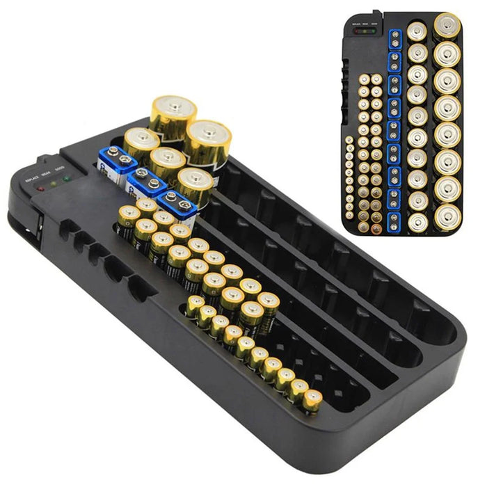 72 Various Sizes Holes Battery Organizer Storage Case with Removable Battery Tester - 1