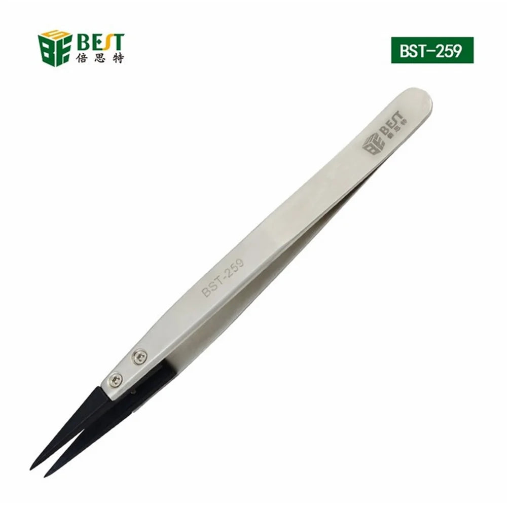 BEST BST-259A Stainless Steel Anti-static Fine Point Tweezers with Replaceable Tip - 1
