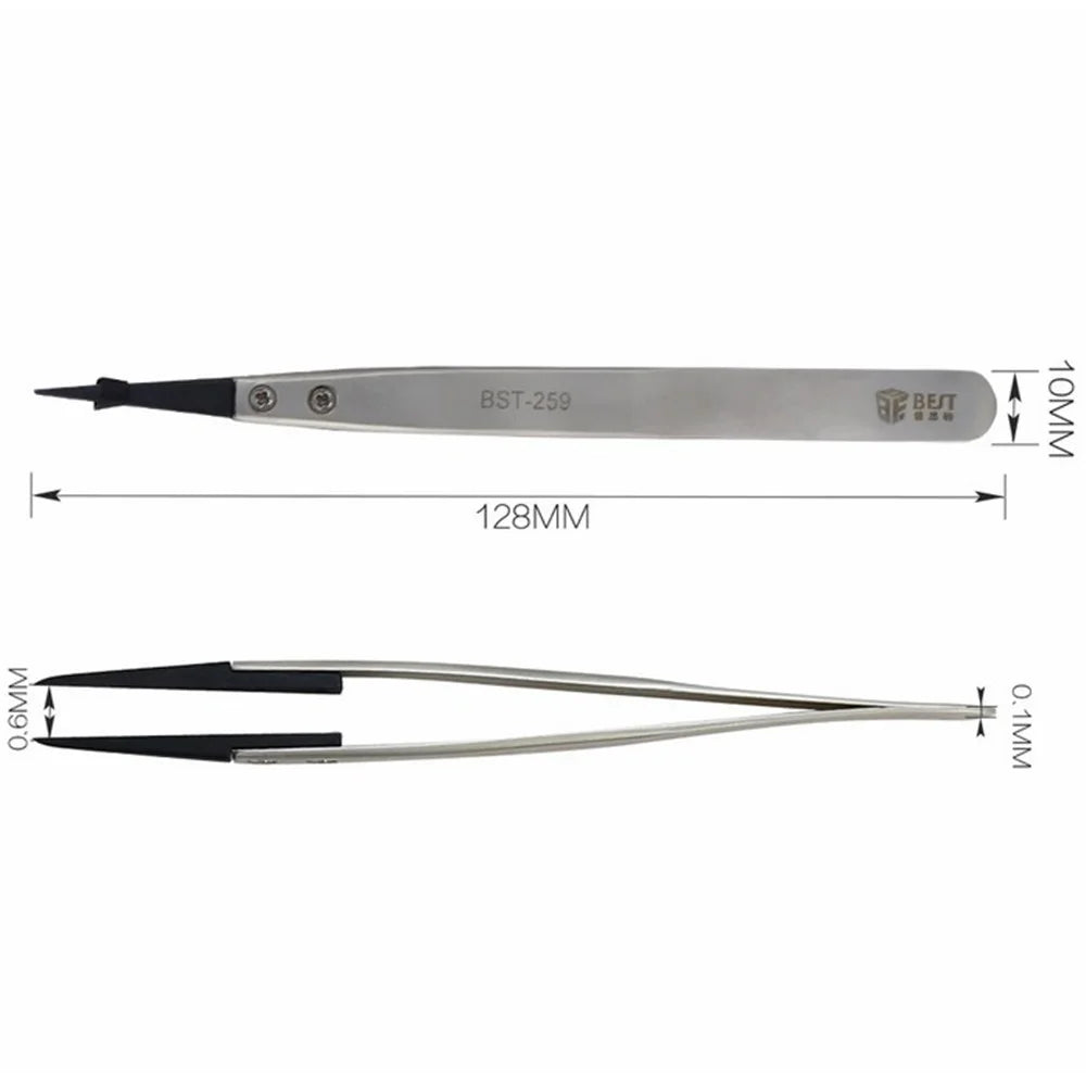 BEST BST-259A Stainless Steel Anti-static Fine Point Tweezers with Replaceable Tip - 2