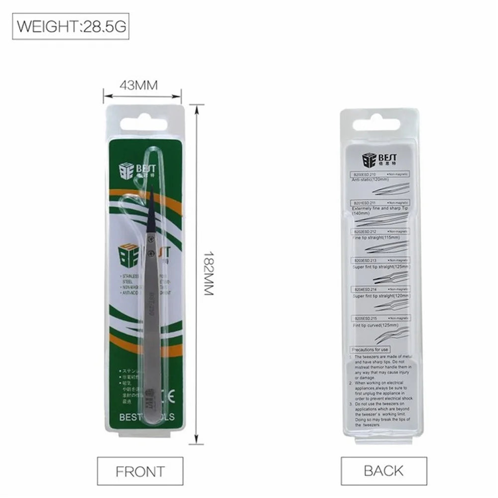 BEST BST-259A Stainless Steel Anti-static Fine Point Tweezers with Replaceable Tip - 6