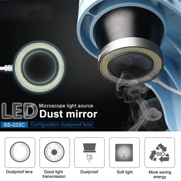 SS-033C 2-in-1 USB Adjustable LED Round Light with UV Oil Smoke DustProof Mirror for Microscope Dustproof - 4