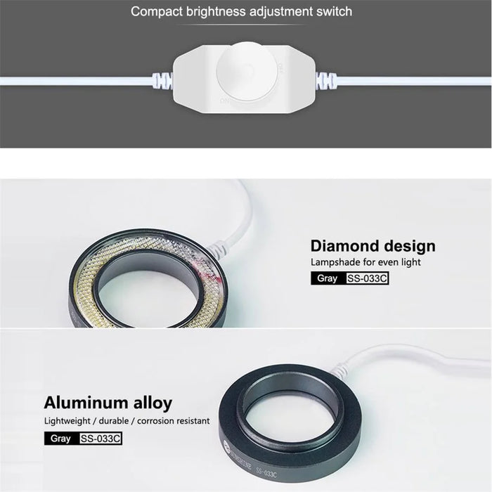 SS-033C 2-in-1 USB Adjustable LED Round Light with UV Oil Smoke DustProof Mirror for Microscope Dustproof - 6