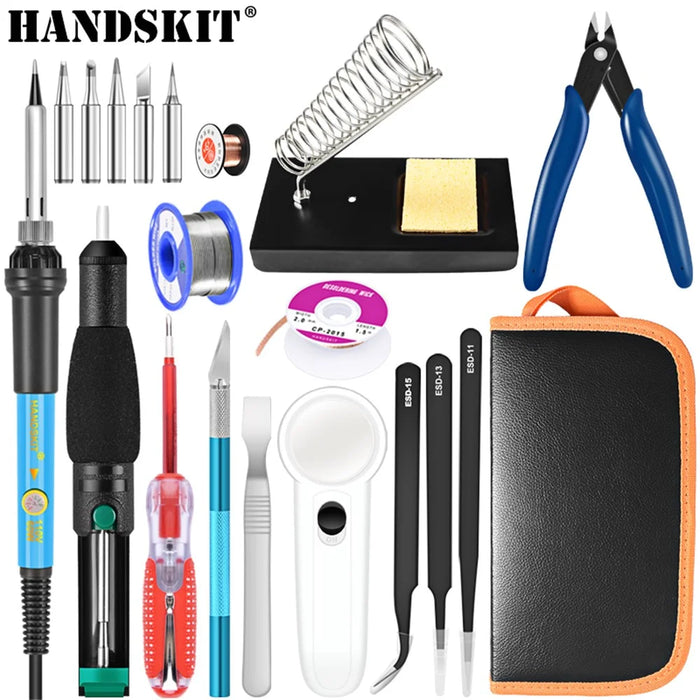 HANDSKIT 22 Pcs Soldering Iron Kit 220V 60W Electric Adjustable Temperature Soldering Iron with Soldering Tips Stand Tools - EU Plug - 2
