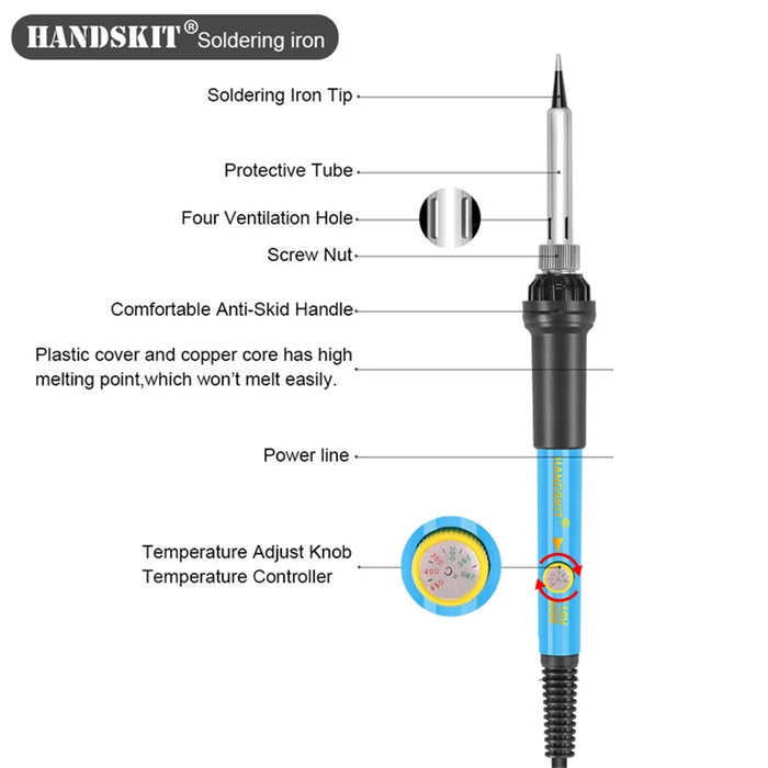HANDSKIT 22 Pcs Soldering Iron Kit 220V 60W Electric Adjustable Temperature Soldering Iron with Soldering Tips Stand Tools - EU Plug - 3