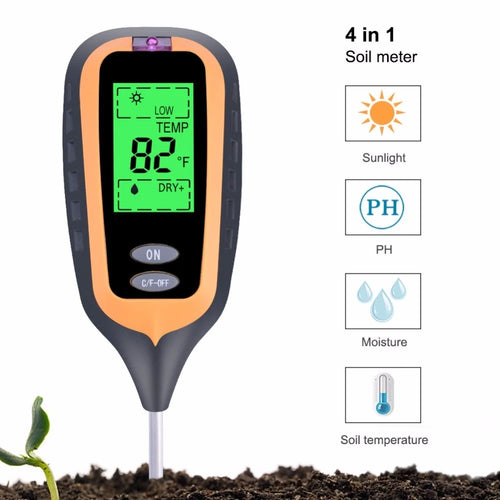 4-in-1 Soil Temperature/Moisture/Light/PH Tester for Farm, Garden, Lawn - 1