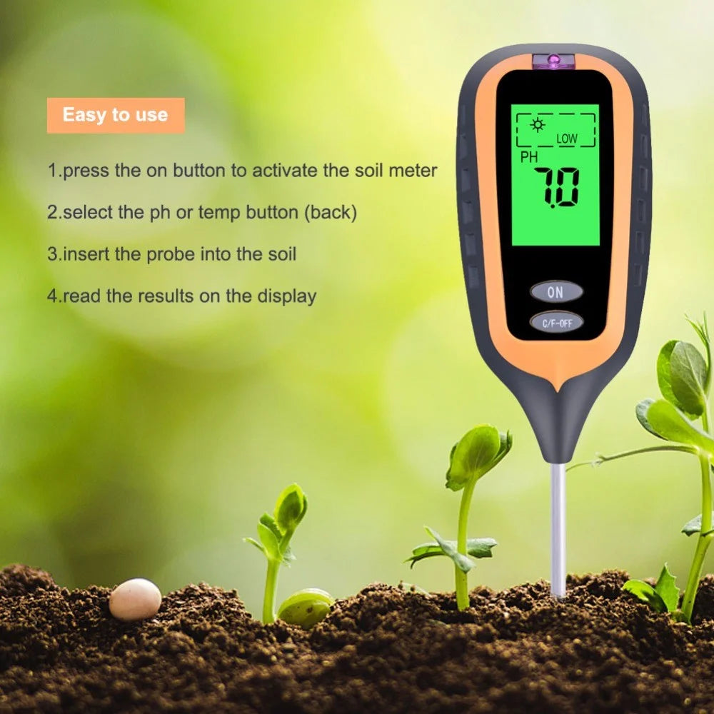 4-in-1 Soil Temperature/Moisture/Light/PH Tester for Farm, Garden, Lawn - 2