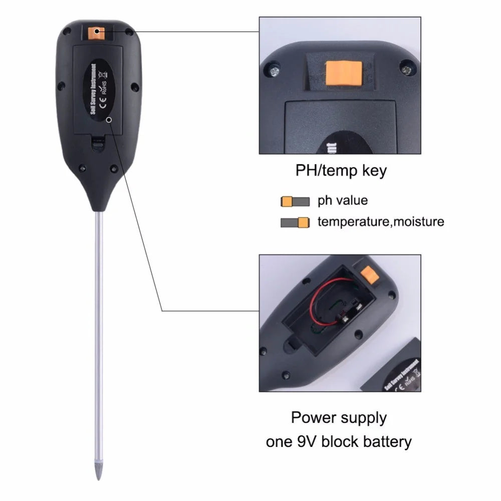 4-in-1 Soil Temperature/Moisture/Light/PH Tester for Farm, Garden, Lawn - 3