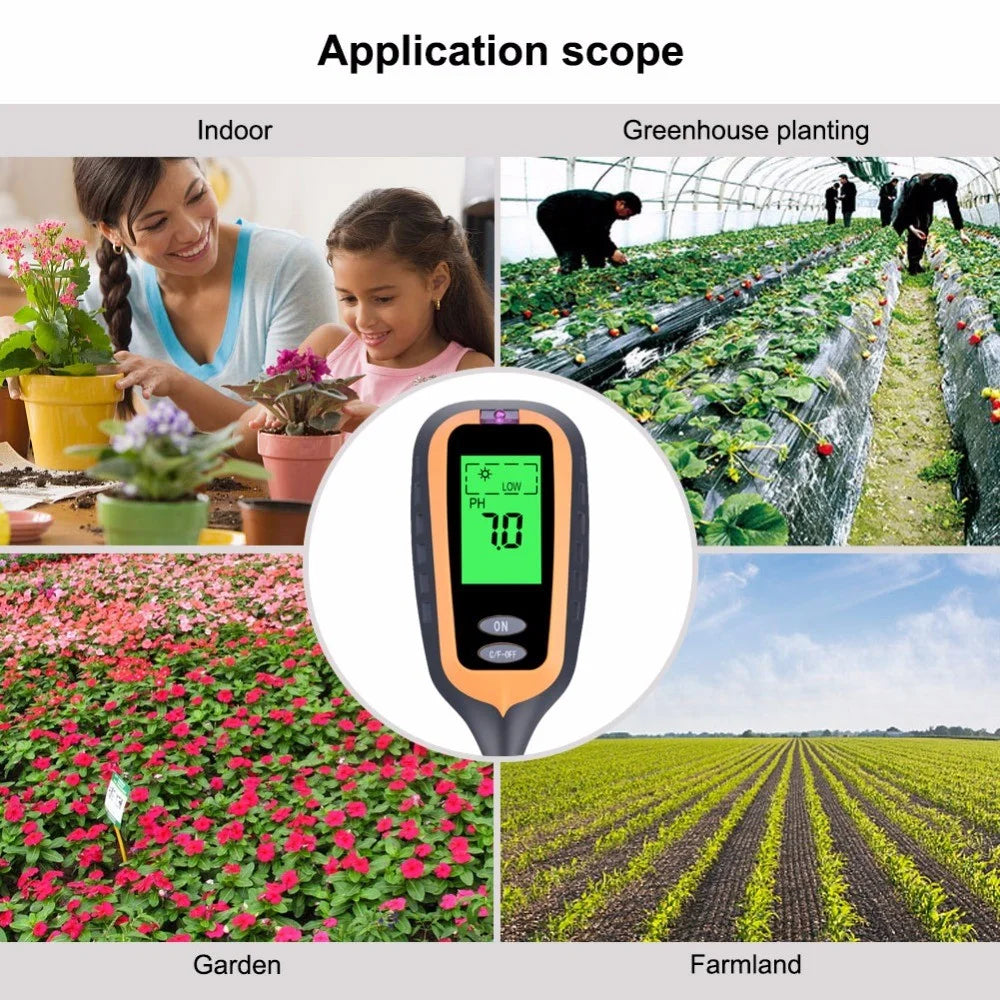 4-in-1 Soil Temperature/Moisture/Light/PH Tester for Farm, Garden, Lawn - 4