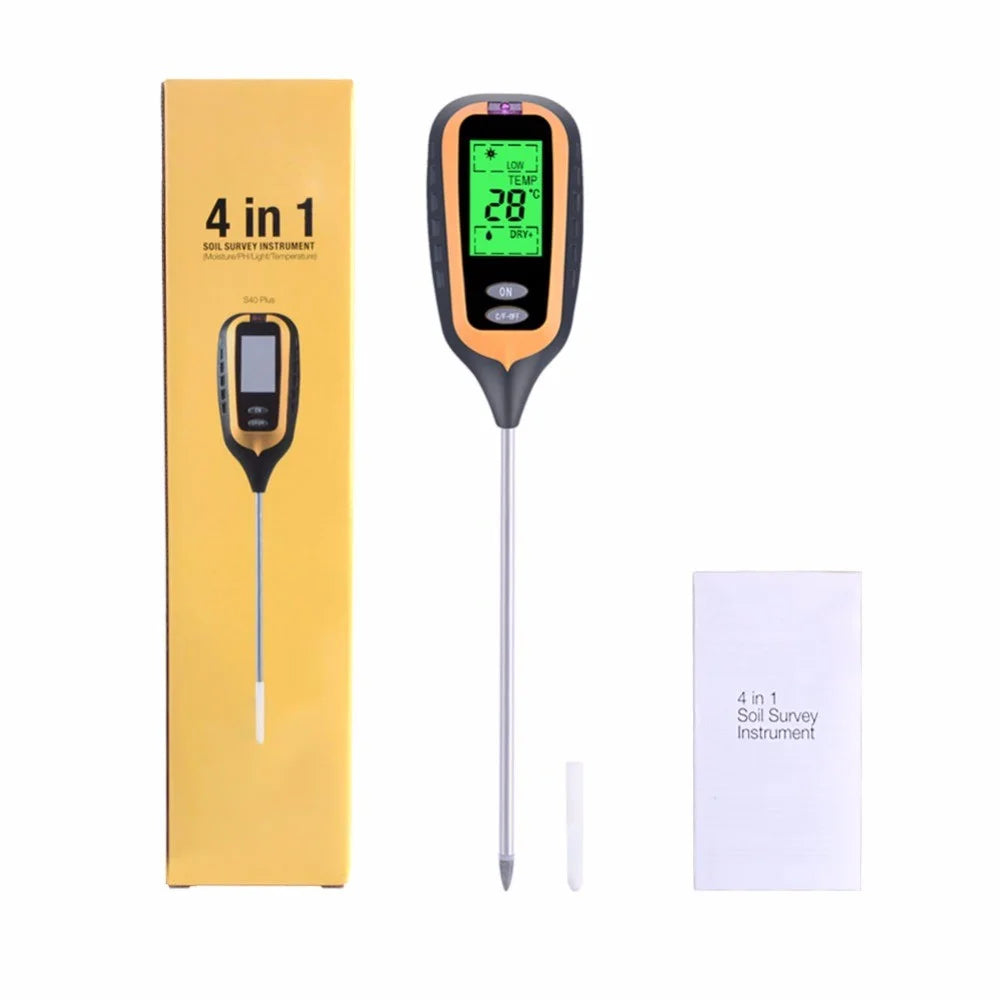4-in-1 Soil Temperature/Moisture/Light/PH Tester for Farm, Garden, Lawn - 6