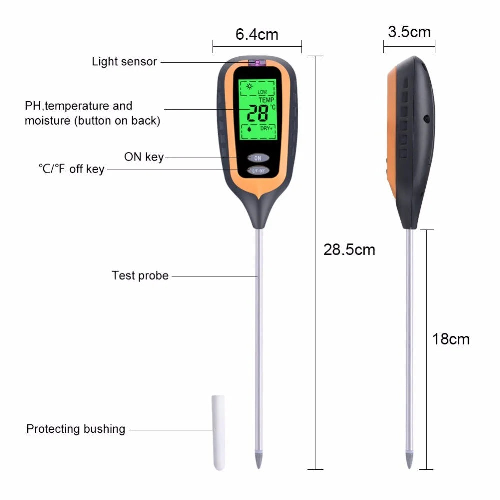 4-in-1 Soil Temperature/Moisture/Light/PH Tester for Farm, Garden, Lawn - 7