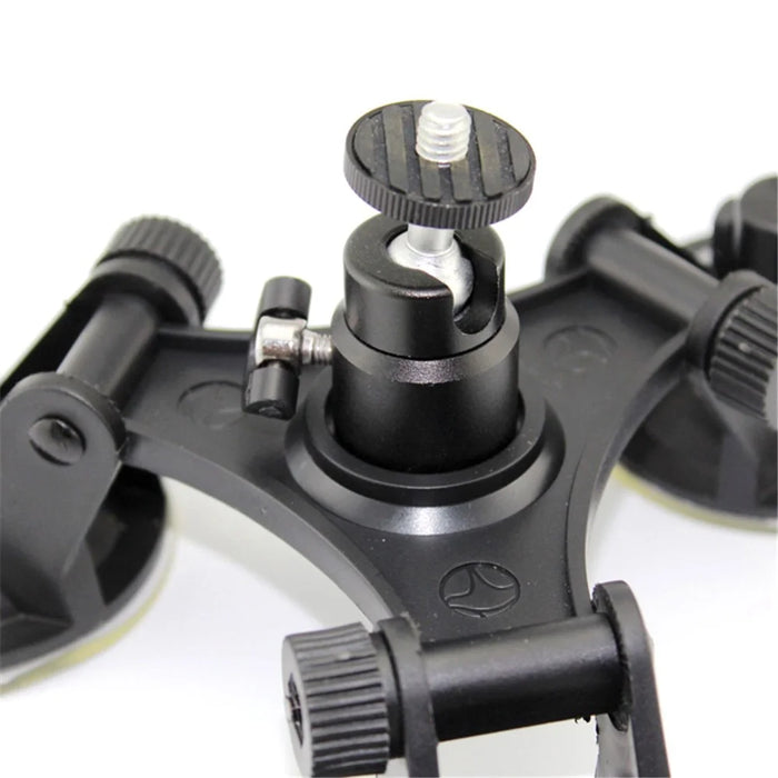 Triple Suction Cup Mount for GoPro Series Cameras with Ball Head Tripod 1/4" Mount - 3