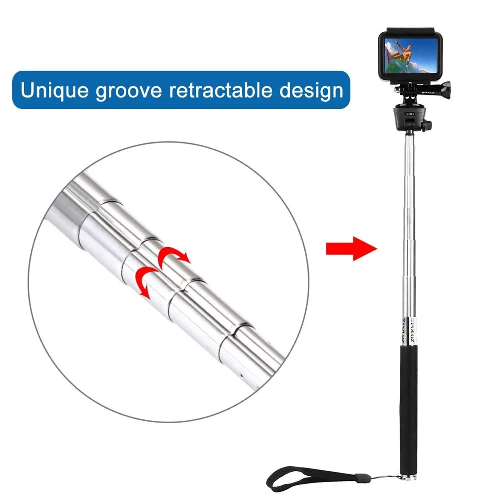 PULUZ PU55 Extendable Selfie Stick Adjustable Telescoping Handheld Monopod Pole for GoPro Hero 7/6/5/5 Session/4Session/4/3+/3/2/1, DJI Osmo Action Camera - 4
