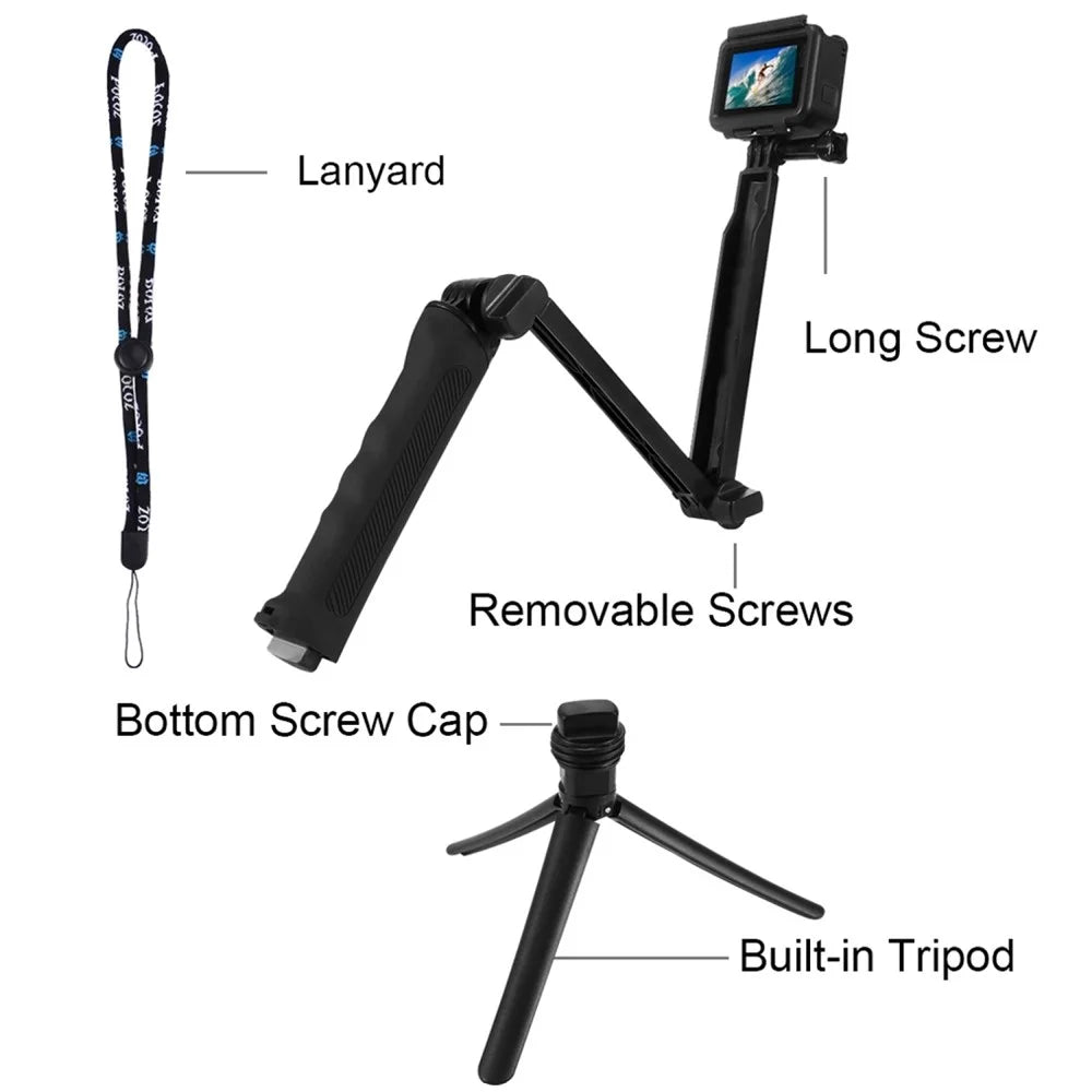 PULUZ 3-Way Grip Foldable Multi-functional Selfie-stick Extension Monopod with Tripod for GoPro New Hero/Hero7/6/5/5 Session/4 Session/4/3+/3/2/1 DJI Osmo Action Xiaoyi - 3