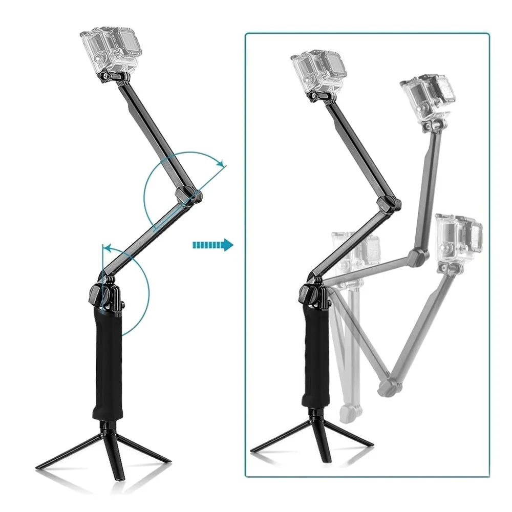 PULUZ 3-Way Grip Foldable Multi-functional Selfie-stick Extension Monopod with Tripod for GoPro New Hero/Hero7/6/5/5 Session/4 Session/4/3+/3/2/1 DJI Osmo Action Xiaoyi - 4