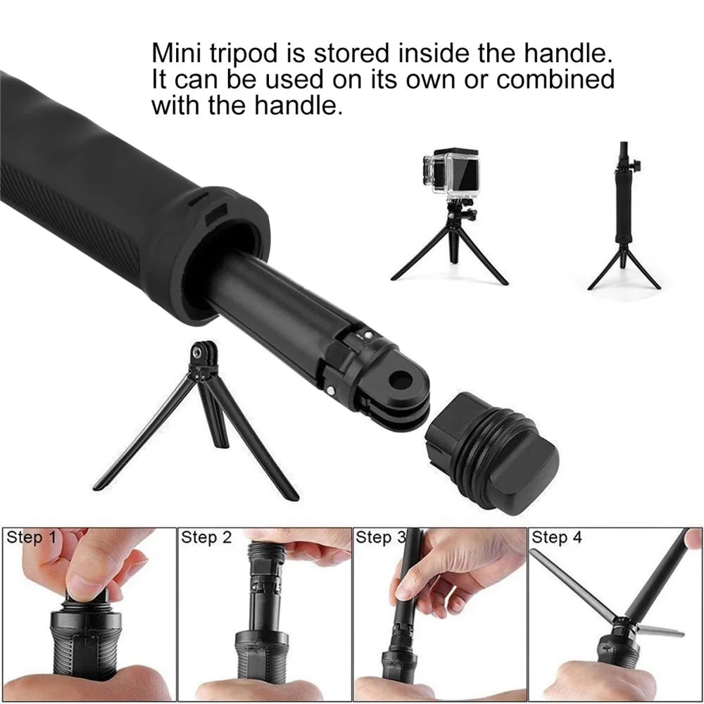 PULUZ 3-Way Grip Foldable Multi-functional Selfie-stick Extension Monopod with Tripod for GoPro New Hero/Hero7/6/5/5 Session/4 Session/4/3+/3/2/1 DJI Osmo Action Xiaoyi - 5