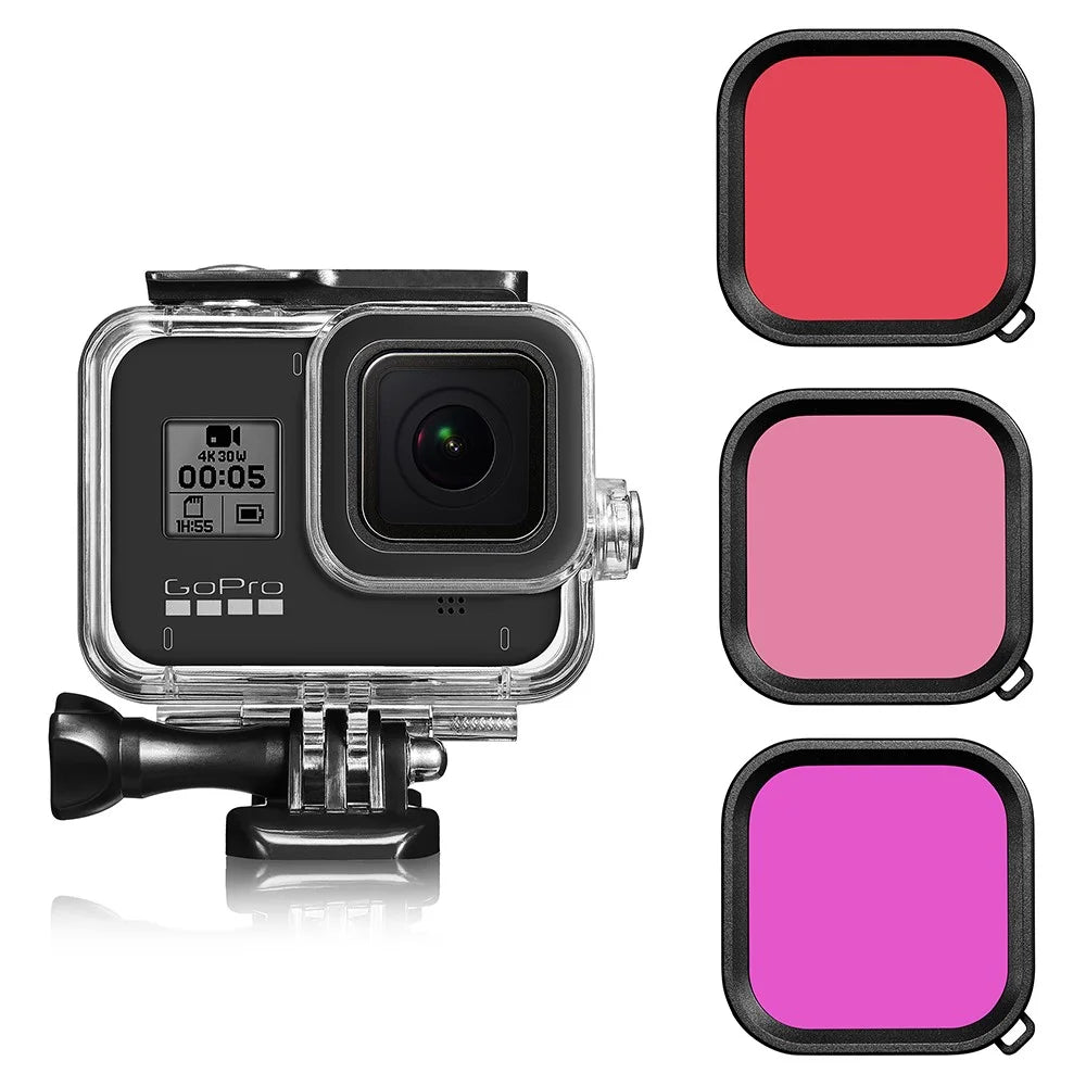 For Gopro 8 Waterproof Case+Red Purple Pink Filter - 1