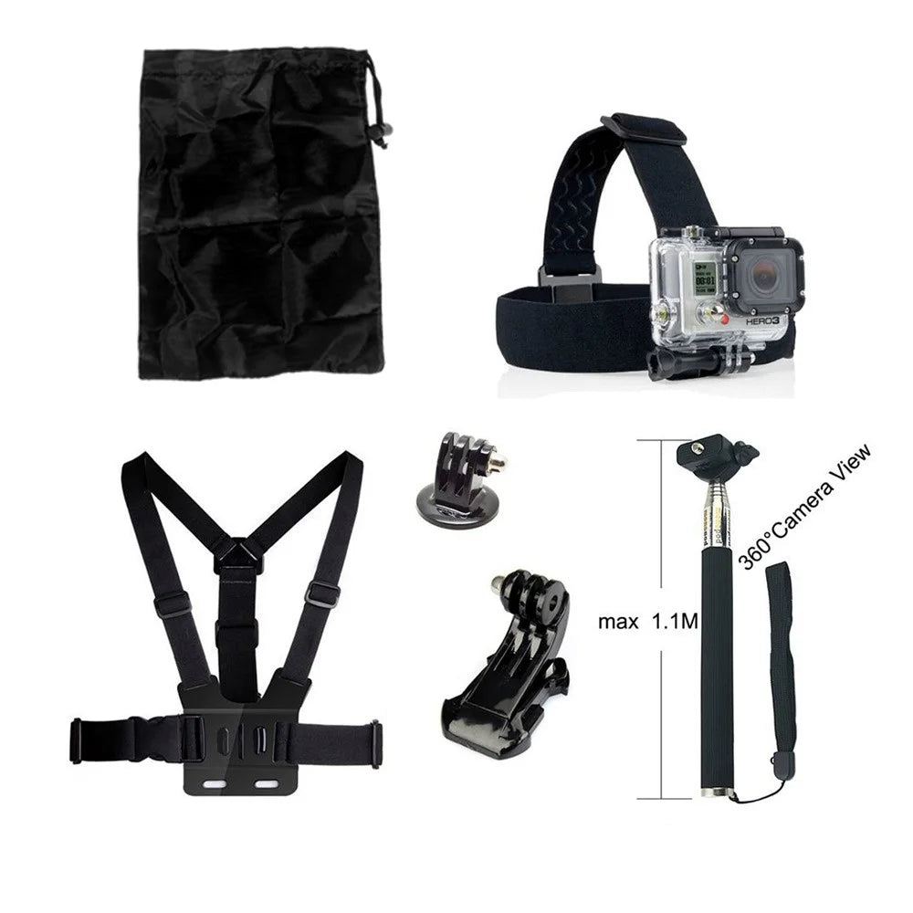 6 in 1 Accessories Kit with Chest Belt, Headstrap, Extendable Self-timer Monopod for GoPro Hero 4/3+/3/2/1 SJ4000/5000/6000/Xiaomi Yi - 1