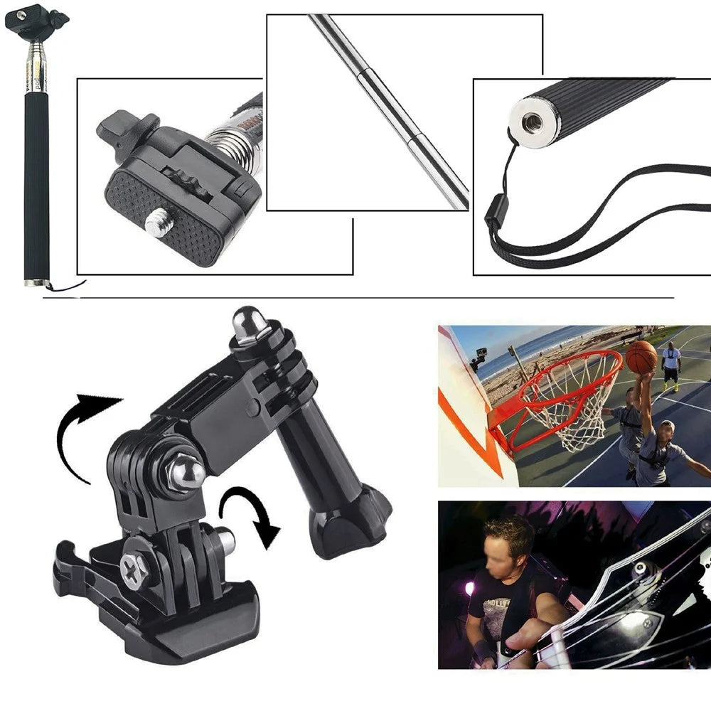 10 in 1 Accessories Kit with Chest Belt, Extendable Self-timer Monopod for GoPro Hero 4/3+/3/2/1 SJ4000/5000/6000/Xiaomi Yi - 2