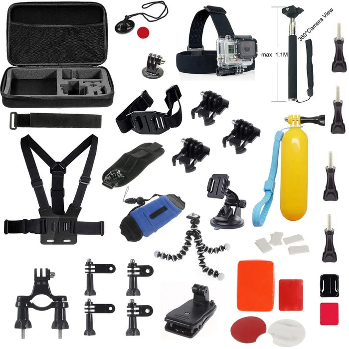 AT587 Basic GoPro Accessories Combo Kit with Headband, Chest Strap and Sefie Stick for GoPro Hero 4/3/3+/2/2/1/Xiaomi Yi - 1