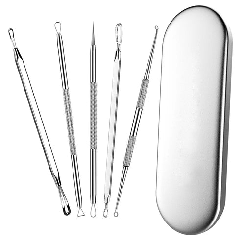 5Pcs/Set Blackhead Remover Pimple Popper Tool Kit Professional Stainless Steel Pimples Comedone Extractor Removal Tool - 1