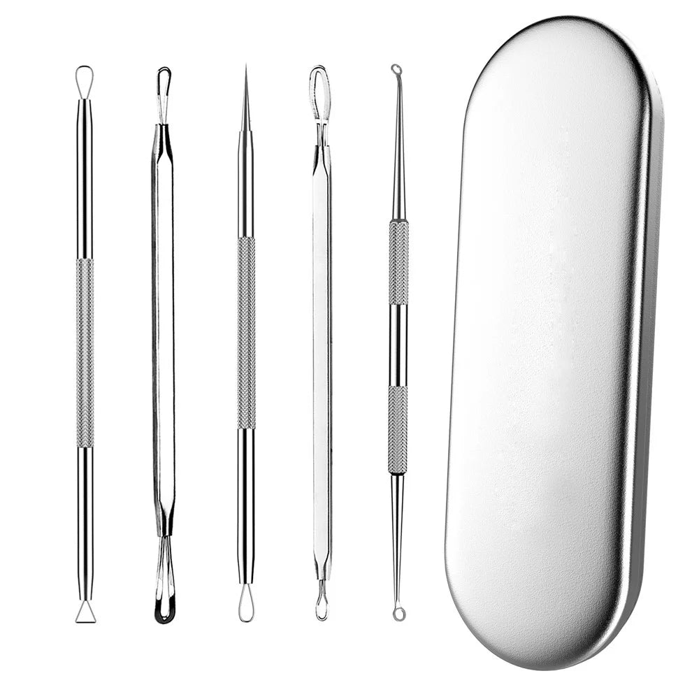 5Pcs/Set Blackhead Remover Pimple Popper Tool Kit Professional Stainless Steel Pimples Comedone Extractor Removal Tool - 2