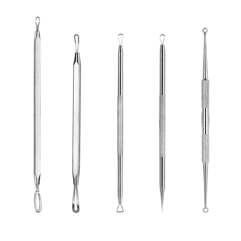 5Pcs/Set Blackhead Remover Pimple Popper Tool Kit Professional Stainless Steel Pimples Comedone Extractor Removal Tool - 3