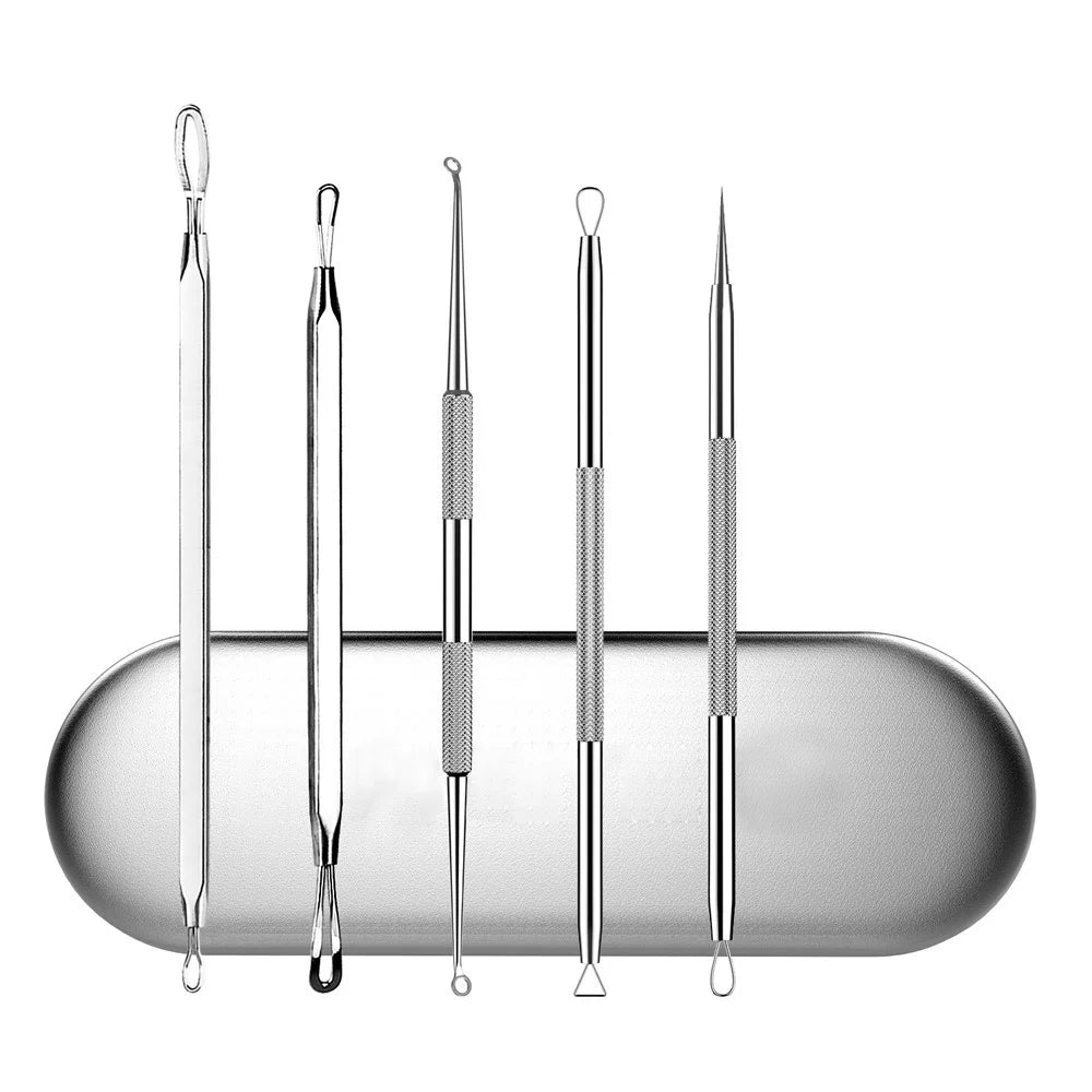 5Pcs/Set Blackhead Remover Pimple Popper Tool Kit Professional Stainless Steel Pimples Comedone Extractor Removal Tool - 4