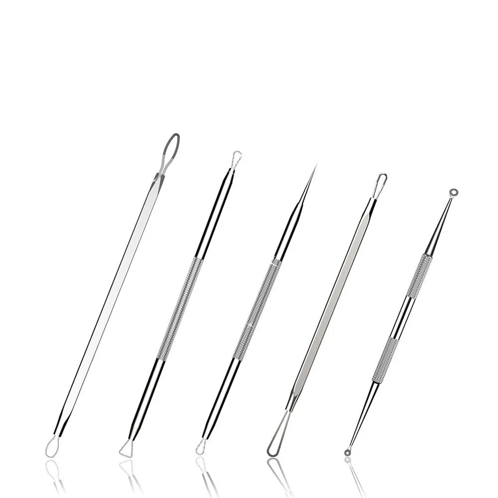 5Pcs/Set Blackhead Remover Pimple Popper Tool Kit Professional Stainless Steel Pimples Comedone Extractor Removal Tool - 6