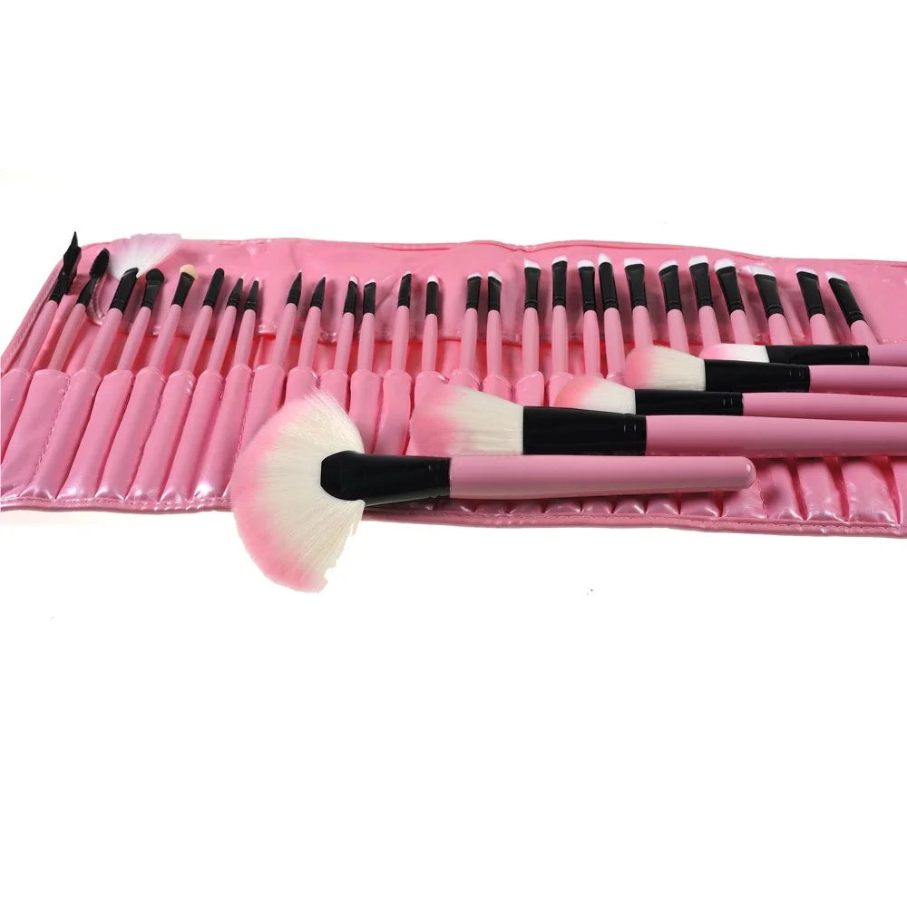 32PCS Professional Pink Makeup Brushes Cosmetic Set Wood Handle with Case - 4
