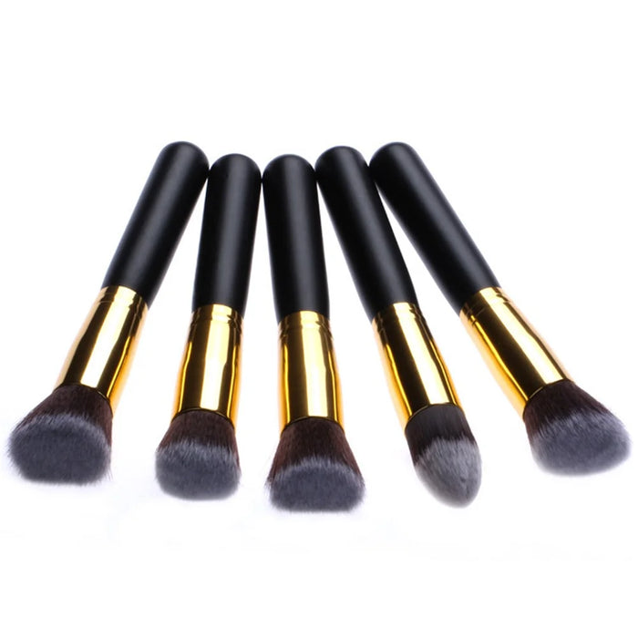 10Pcs Makeup Brush Set Foundation Blending Premium Synthetic Blush Eye Face Brushes Makeup Tool - Gold Color / Black - 3
