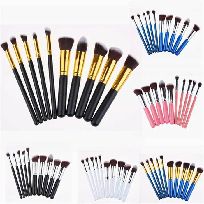 10Pcs Makeup Brush Set Foundation Blending Premium Synthetic Blush Eye Face Brushes Makeup Tool - Gold Color / Black - 4